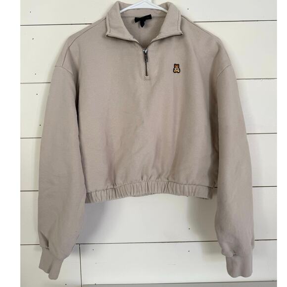 Teddy Fresh Tan Cropped 1/4 Zip Sweatshirt size Medium - Picture 2 of 9